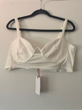 Rose Velvet Ribbed Bralette Crop Top – White XXL